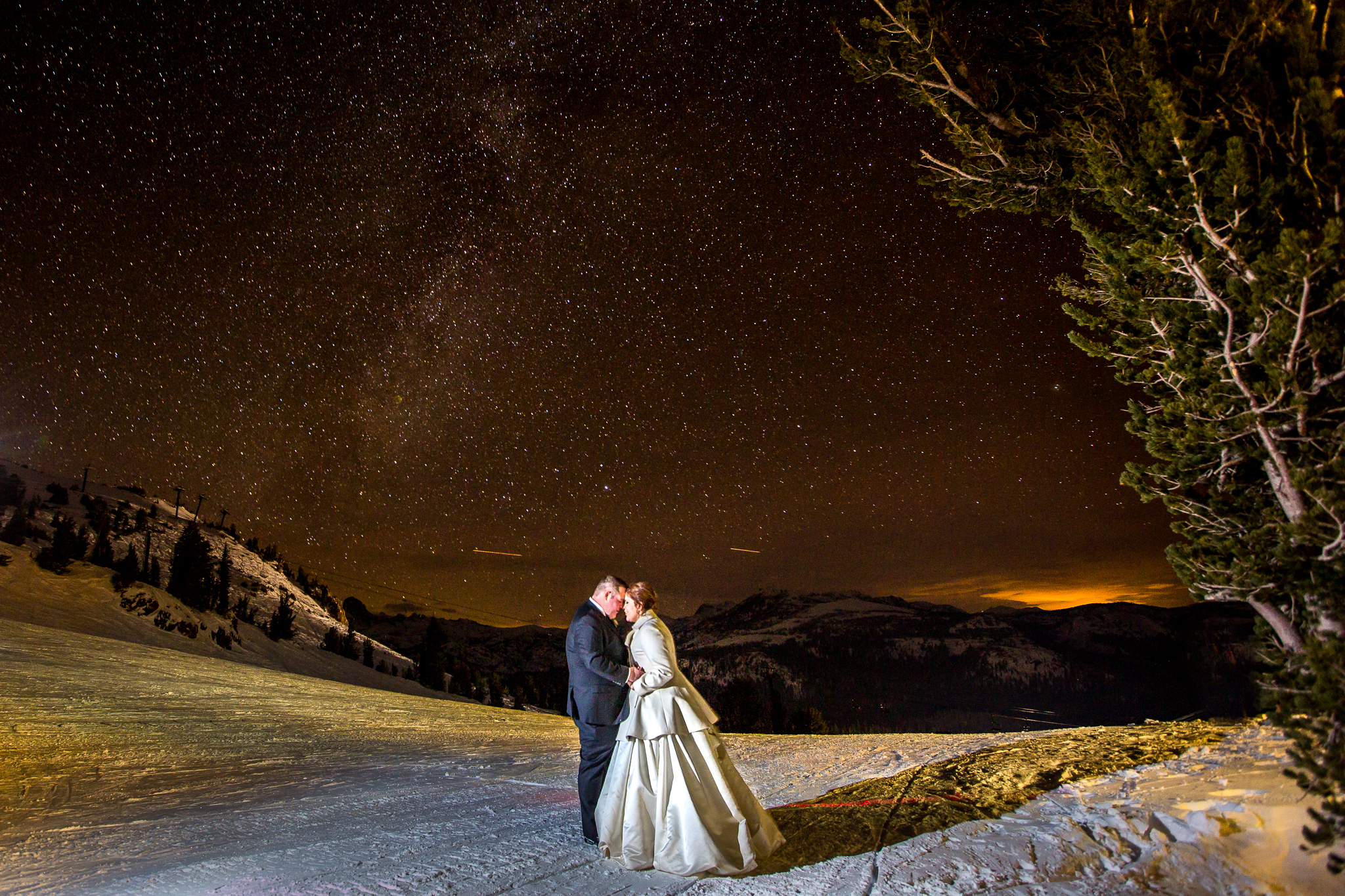 Katherine and her husband at Mammoth Lakes, CA during their wedding in December 2015. 